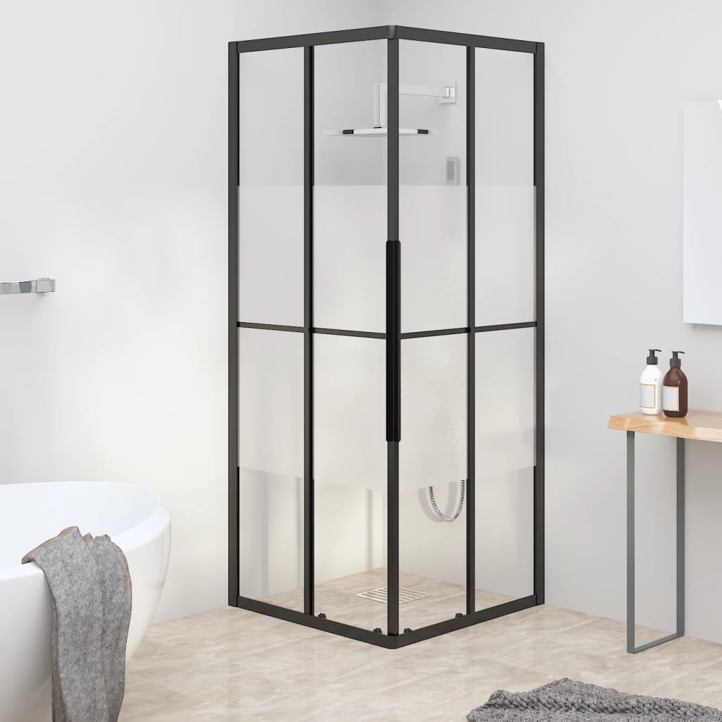 Levně vidaXL Sprchový kout napůl mléčné ESG 80 x 80 x 180 cm černý