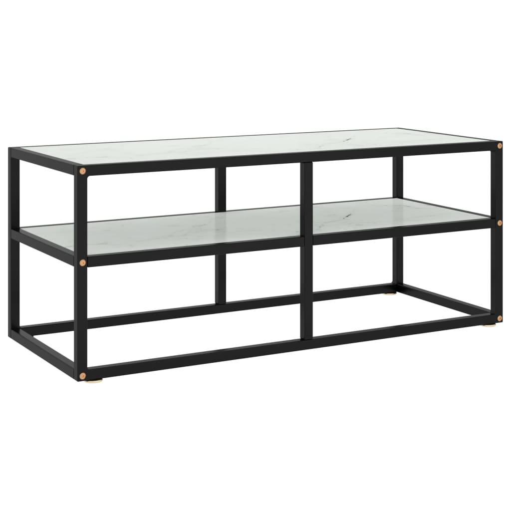 Levně vidaXL TV stolek černý s bílým mramorovým sklem 100 x 40 x 40 cm