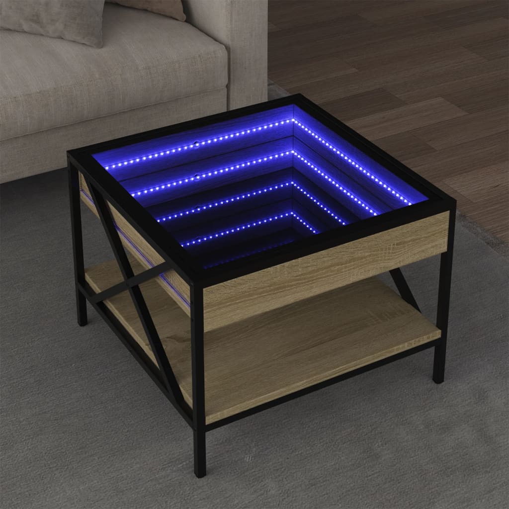Levně vidaXL Konferenční stolek s Infinity LED dub sonoma 50 x 50 x 38 cm