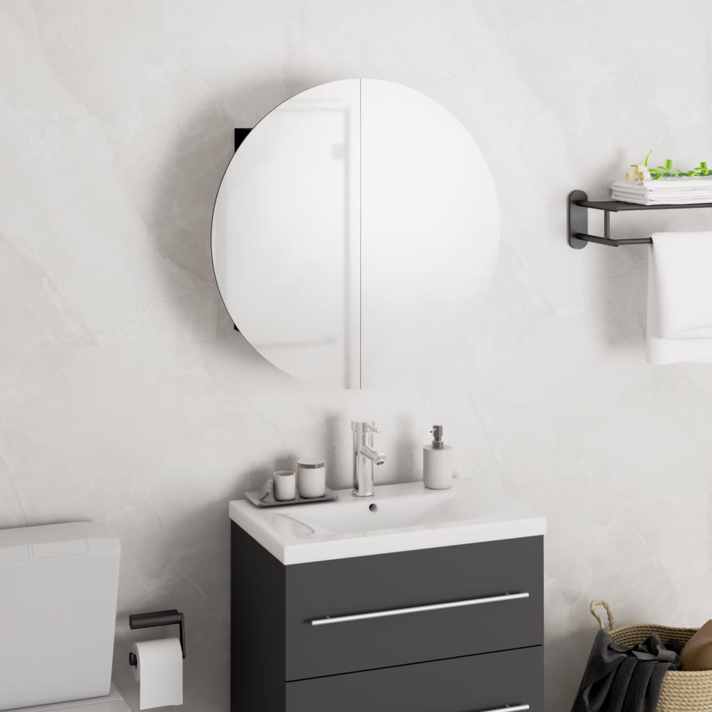 Levně vidaXL Koupelnová skříňka s kulatým zrcadlem a LED černá 40x40x17,5 cm