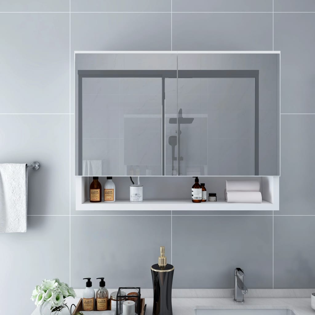 Levně vidaXL LED koupelnová zrcadlová skříňka bílá 80 x 15 x 60 cm MDF