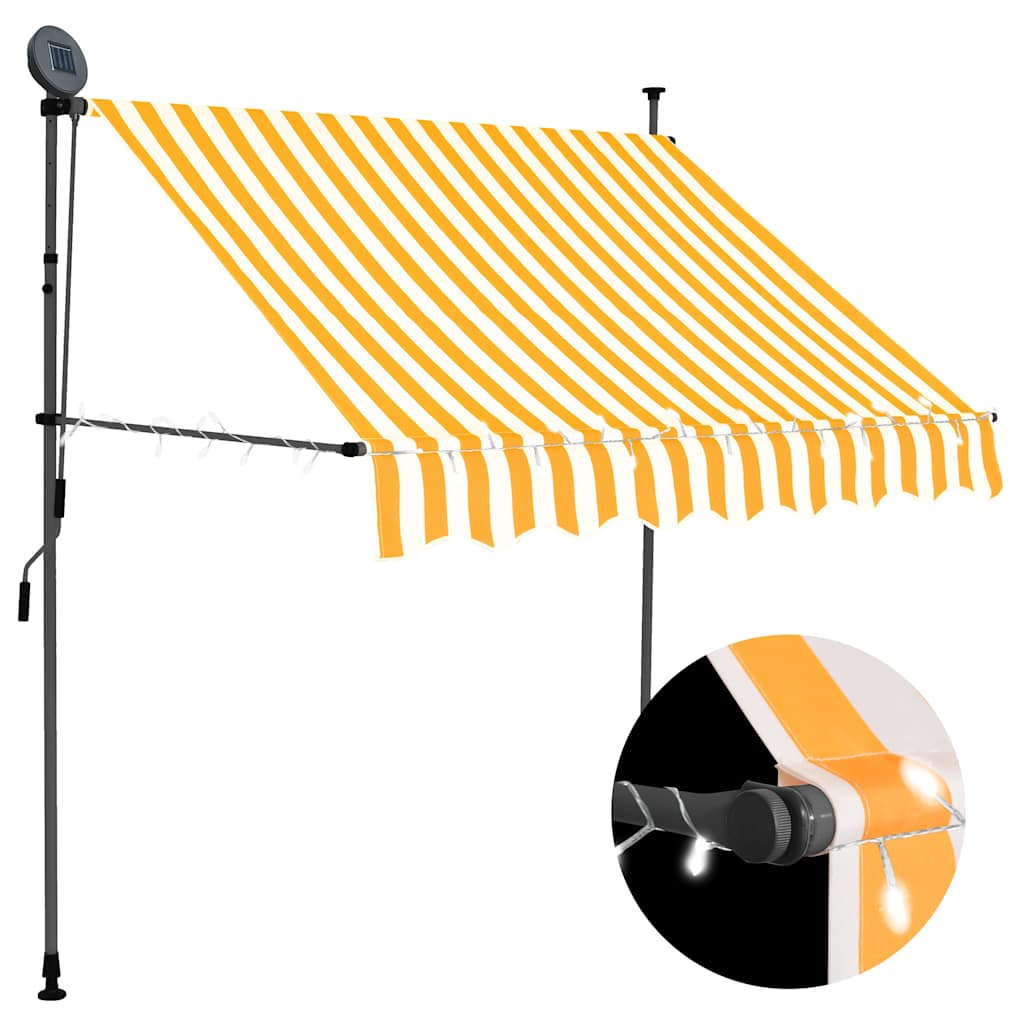 Levně vidaXL Ručně zatahovací markýza s LED světlem 150 cm bílooranžová