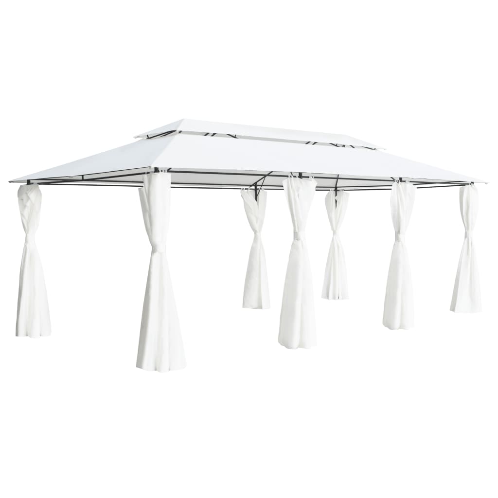 Levně vidaXL Zahradní altán se závěsy 600 x 298 x 270 cm bílý 180 g/m²