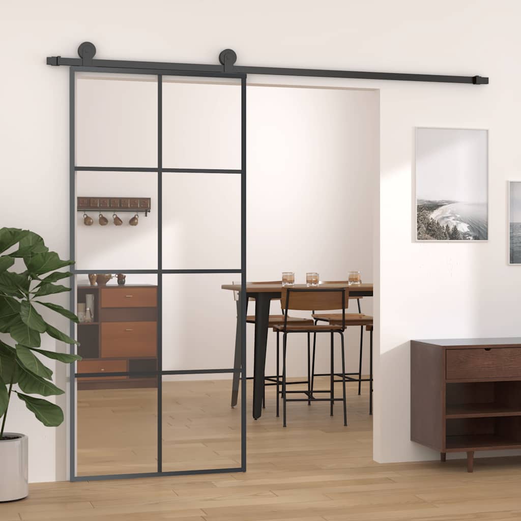 Levně vidaXL Posuvné dveře černé 90 x 205 cm ESG sklo a hliník