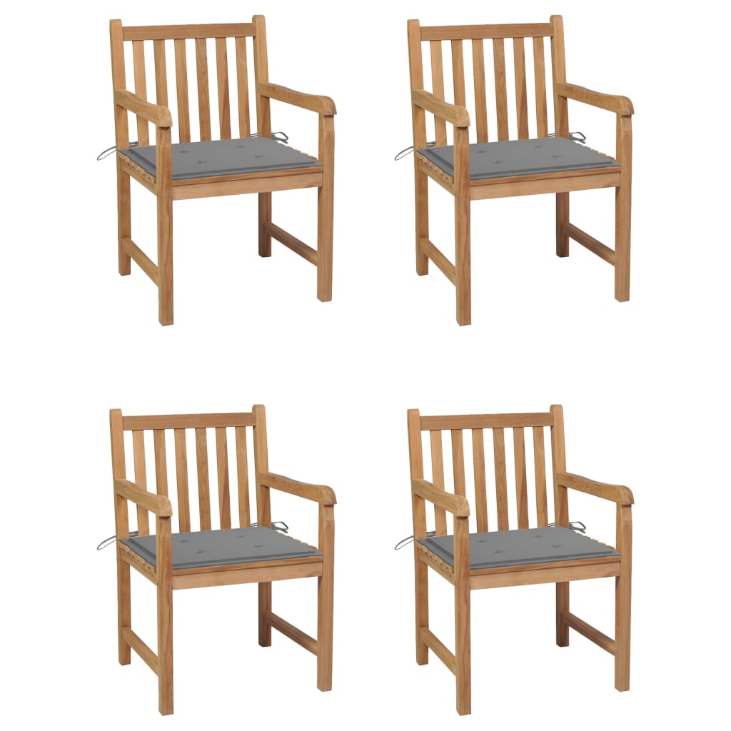 Levně vidaXL Zahradní židle 4 ks s šedými poduškami masivní teak