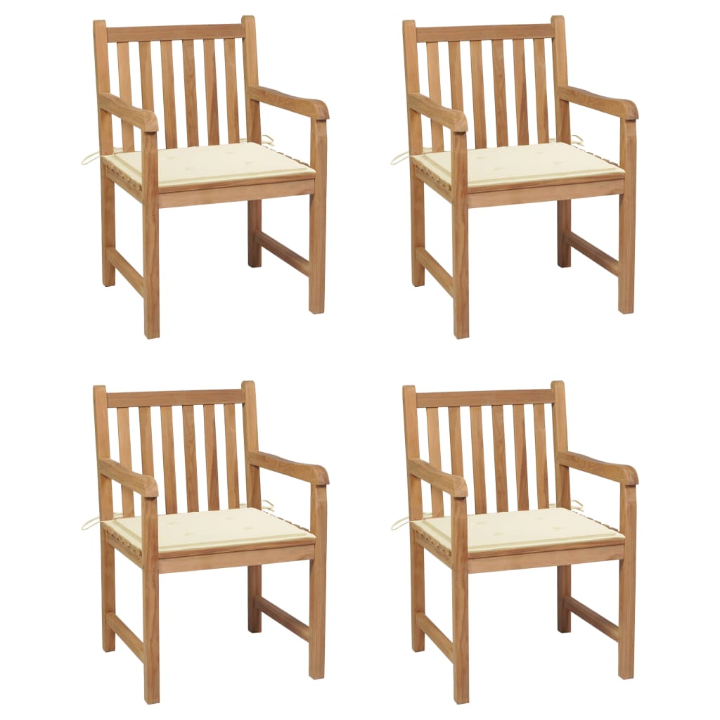Levně vidaXL Zahradní židle 4 ks s krémovými poduškami masivní teak