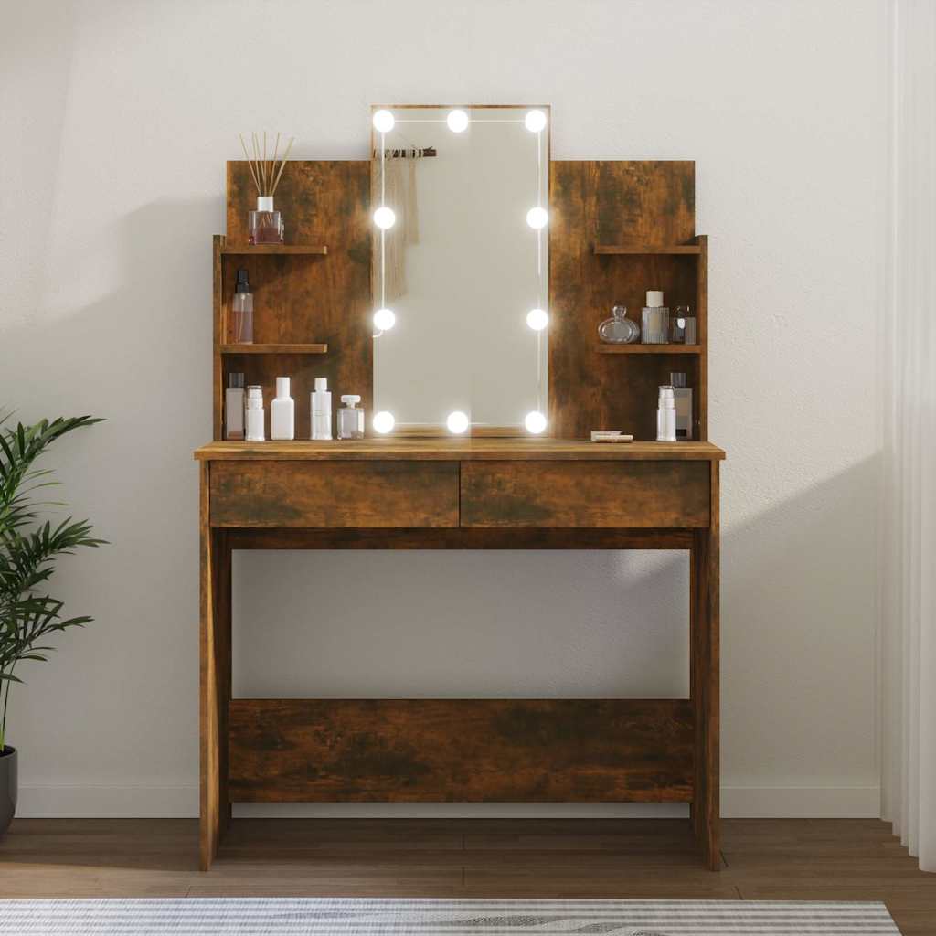 Levně vidaXL Toaletní stolek s LED kouřový dub 96 x 40 x 142 cm