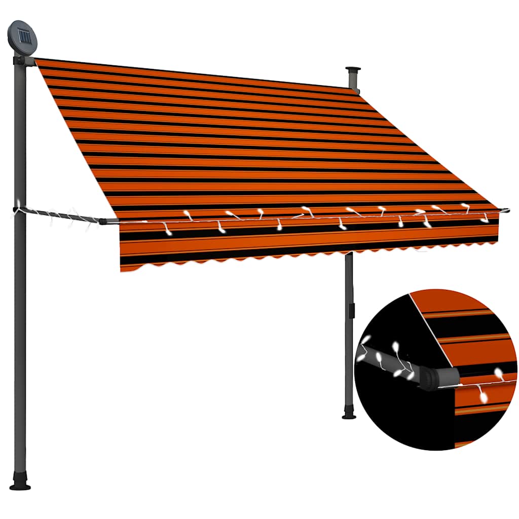 Levně vidaXL Ručně zatahovací markýza s LED světlem 200 cm oranžovo-hnědá
