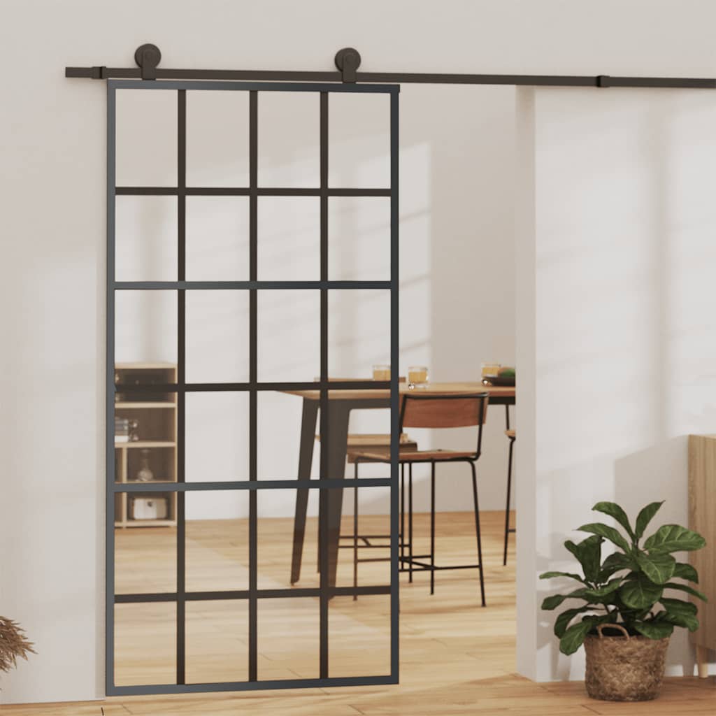 Levně vidaXL Posuvné dveře ESG sklo a hliník 102 x 205 cm černé