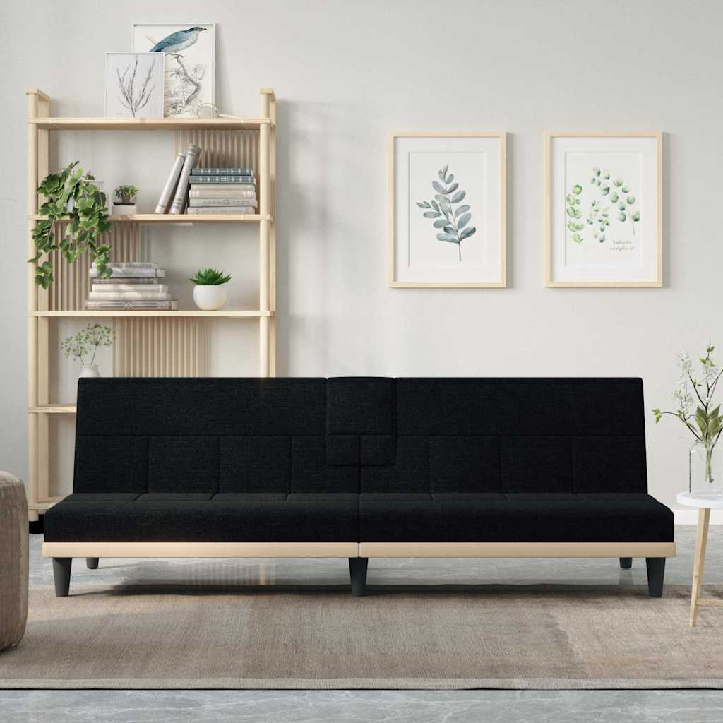 Levně vidaXL Rozkládací pohovka s držáky na nápoje černá textil