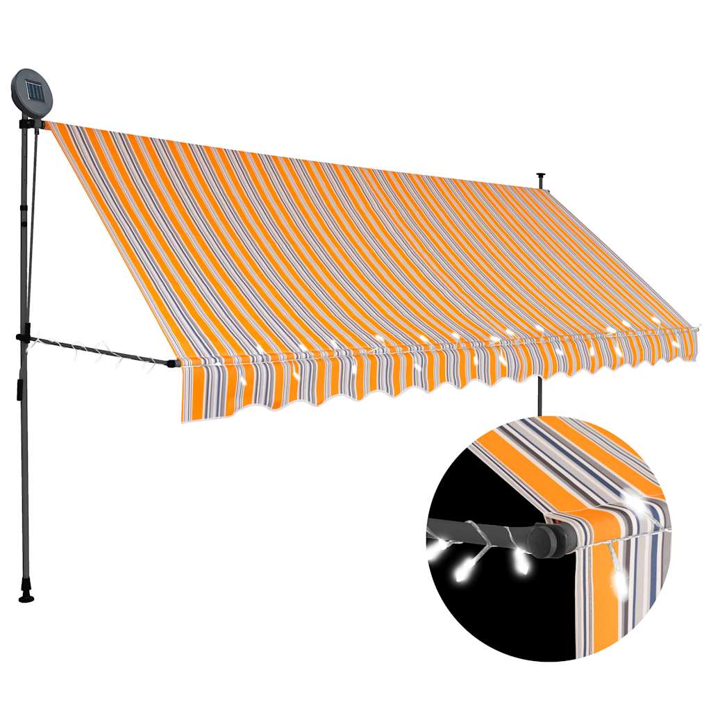 Levně vidaXL Ručně zatahovací markýza s LED světlem 350 cm žlutomodrá