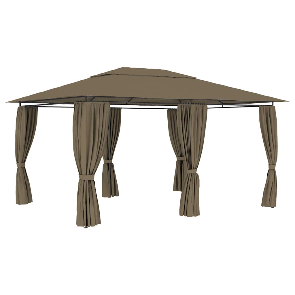 Levně vidaXL Zahradní altán se závěsy 4 x 3 m taupe 180 g/m²
