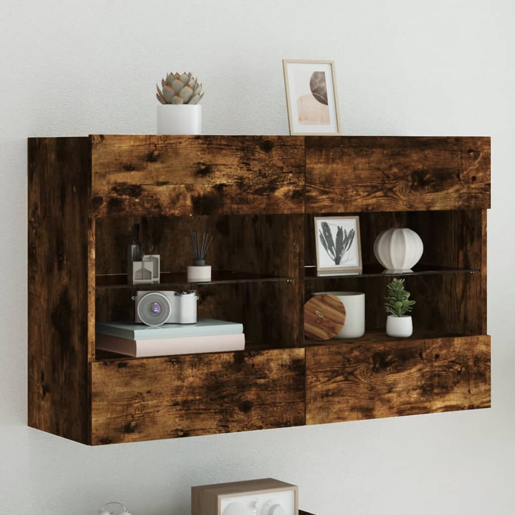 Levně vidaXL Nástěnná TV skříňka s LED osvětlením kouřový dub 98,5x30x60,5cm