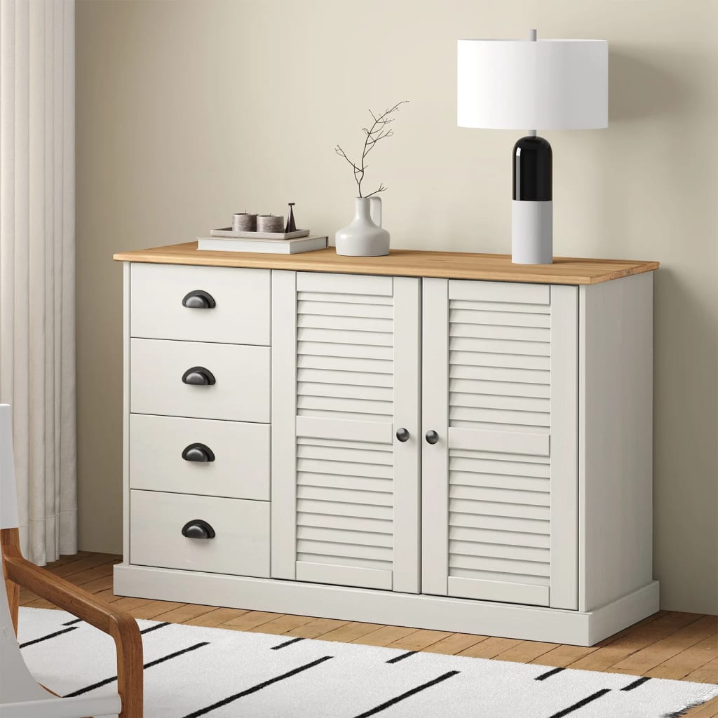 Levně vidaXL Příborník se zásuvkami VIGO 113x40x75 cm bílý masivní borovice
