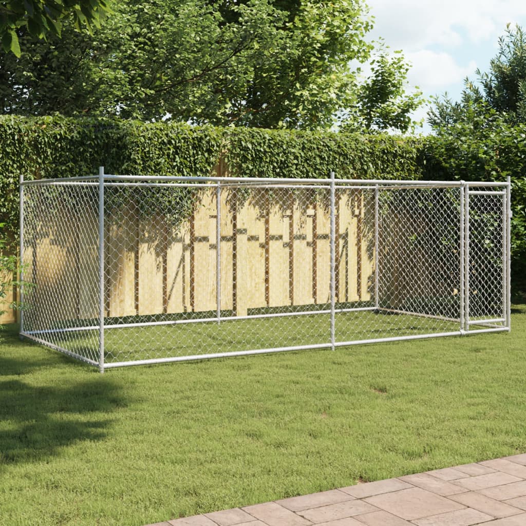Levně vidaXL Klec pro psy s dvířky šedá 4 x 2 x 1,5 m pozinkovaná ocel