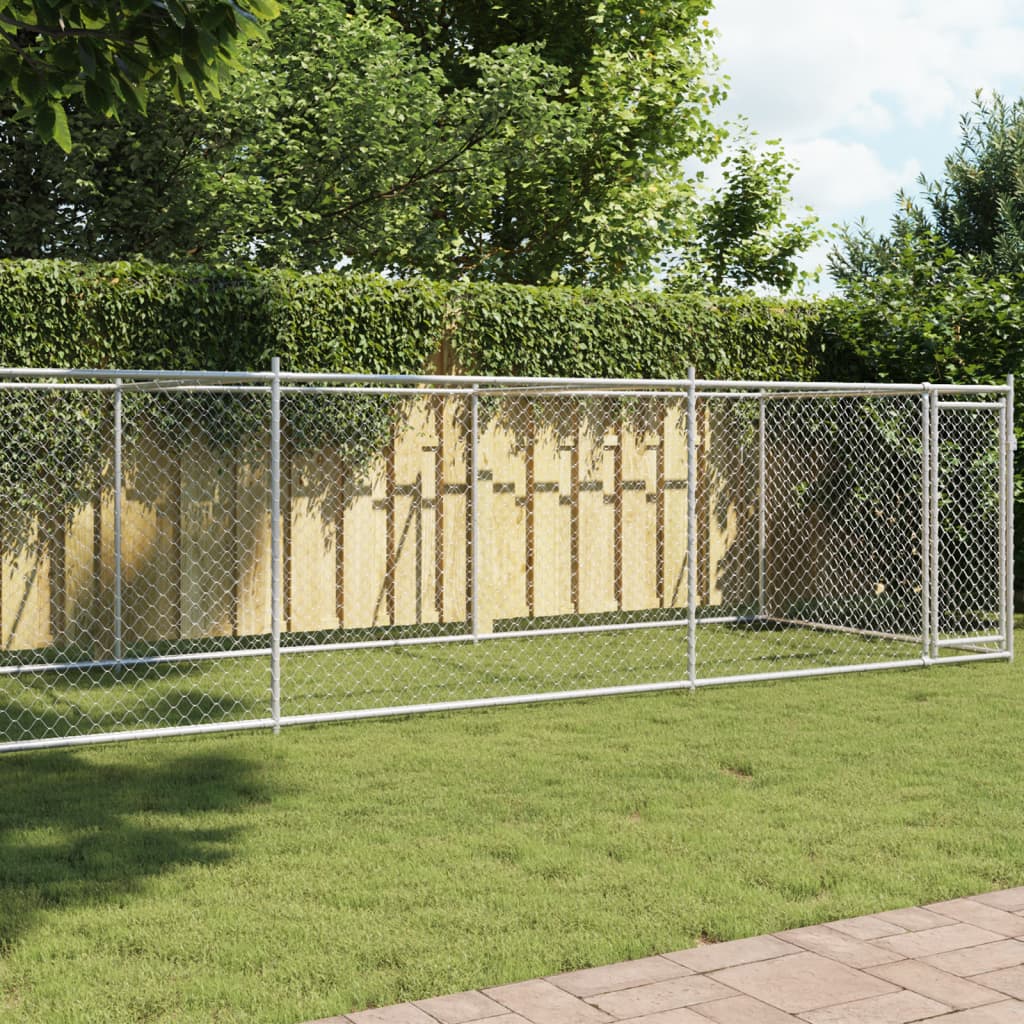 Levně vidaXL Klec pro psy s dvířky šedá 8 x 2 x 1,5 m pozinkovaná ocel