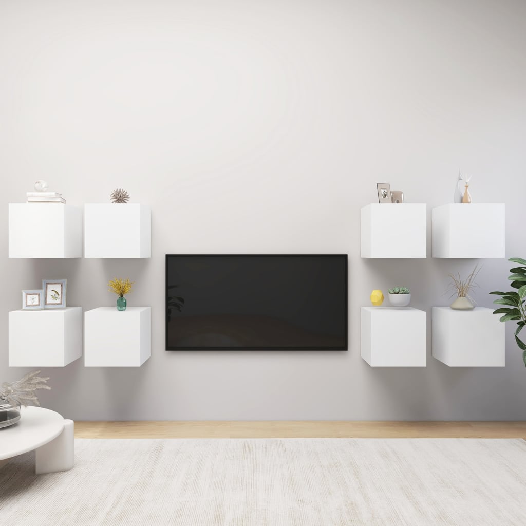 Levně vidaXL Nástěnné TV skříňky 8 ks bílé 30,5 x 30 x 30 cm