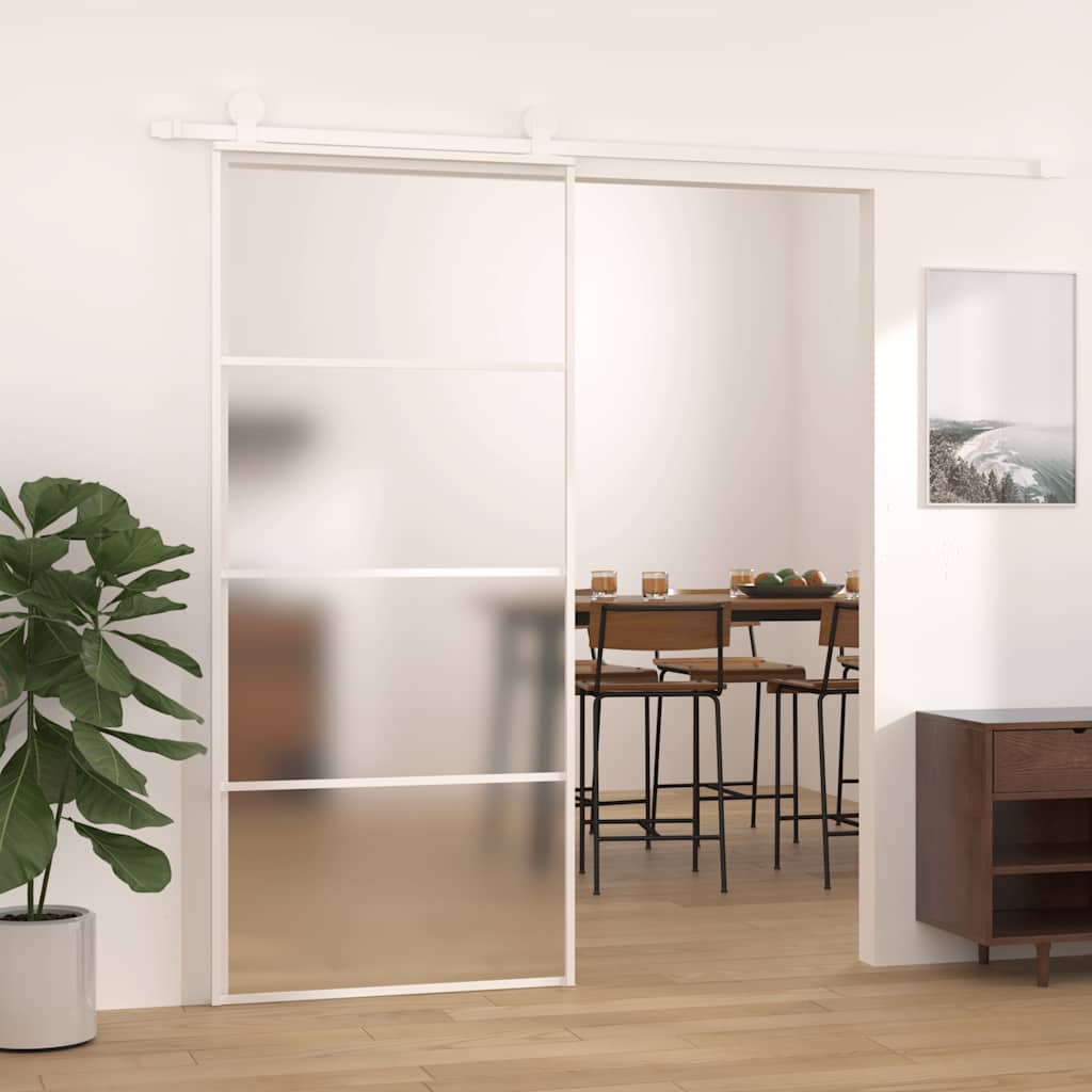 Levně vidaXL Posuvné dveře mléčné ESG sklo a hliník 90 x 205 cm bílé