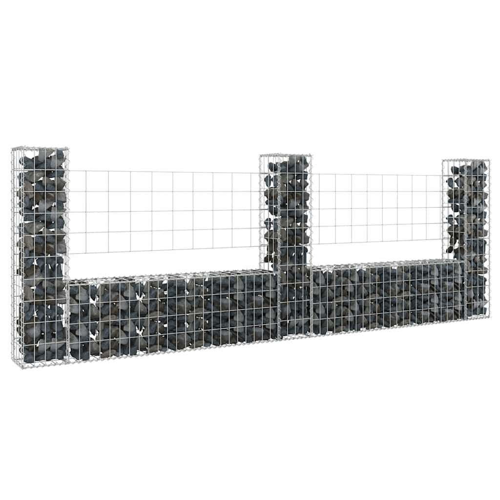 Levně vidaXL Gabionový koš ve tvaru U se 3 sloupky železo 260 x 20 x 100 cm