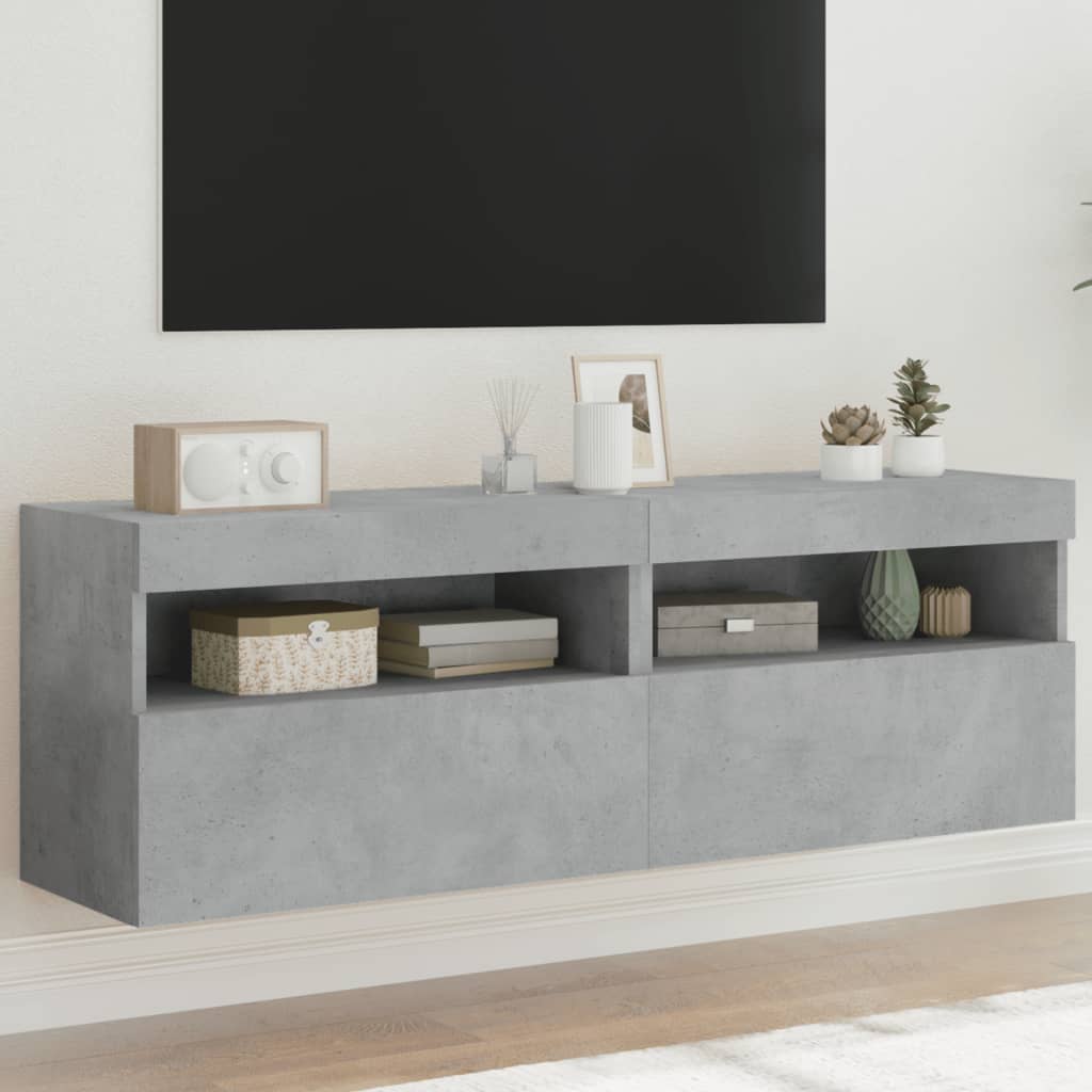 Levně vidaXL Nástěnné TV skříňky s LED 2 ks betonově šedé 60 x 30 x 40 cm