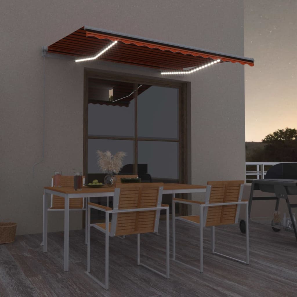 Levně vidaXL Ručně zatahovací markýza s LED světlem 350x250 cm oranžovohnědá
