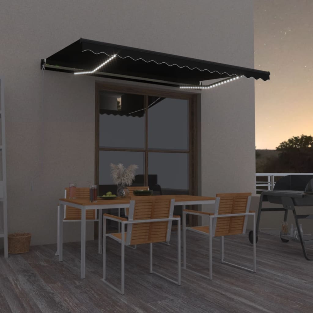 Levně vidaXL Ručně zatahovací markýza s LED světlem 400 x 350 cm antracitová