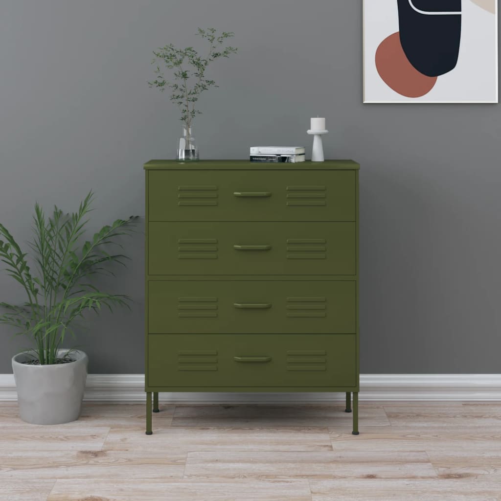 Levně vidaXL Komoda se zásuvkami olivově zelená 80 x 35 x 101,5 cm ocel