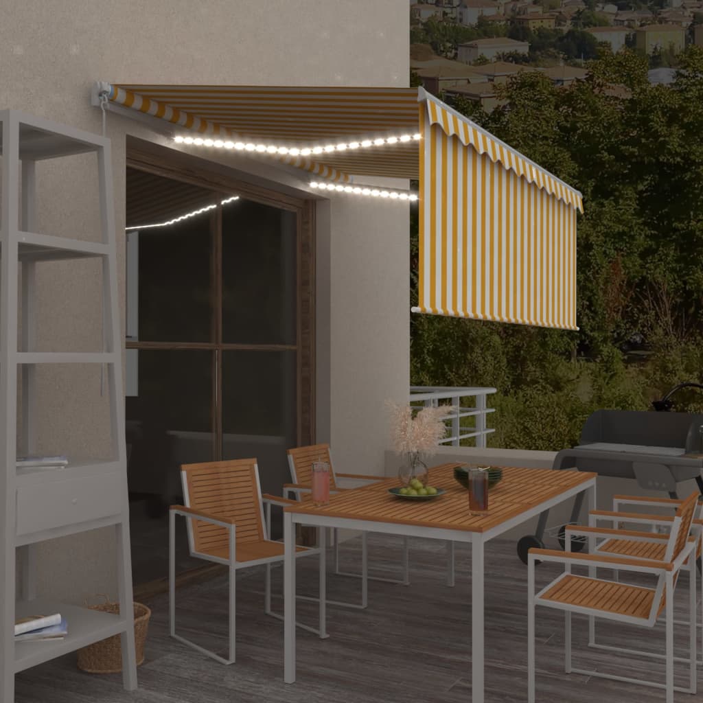 Levně vidaXL Ručně zatahovací markýza s roletou a LED 3,5 x 2,5 m žlutobílá