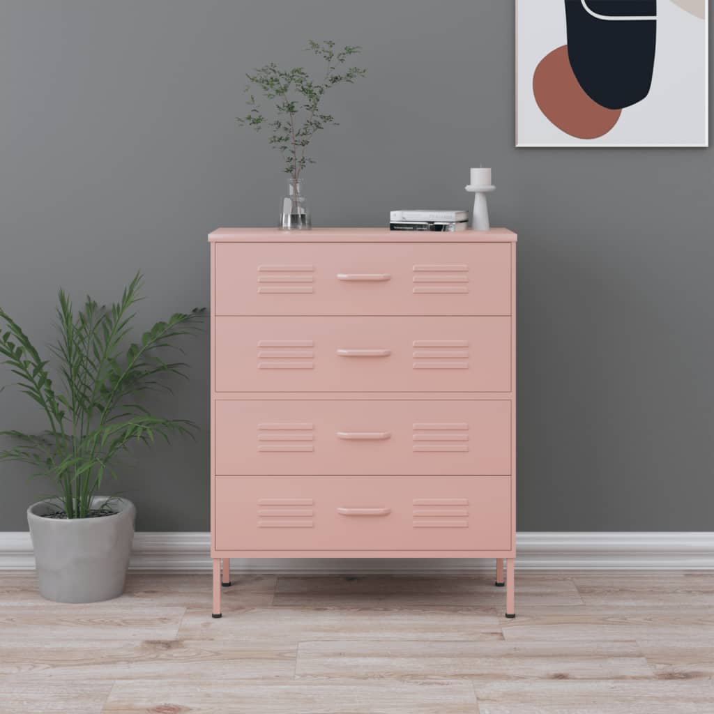 Levně vidaXL Komoda se zásuvkami růžová 80 x 35 x 101,5 cm ocel