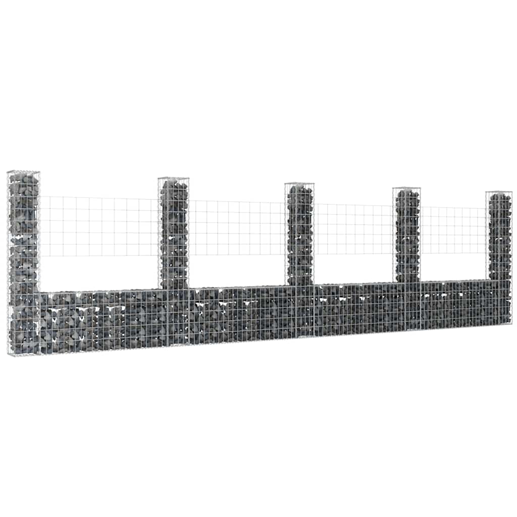 Levně vidaXL Gabionový koš ve tvaru U s 5 sloupky železo 500 x 20 x 150 cm