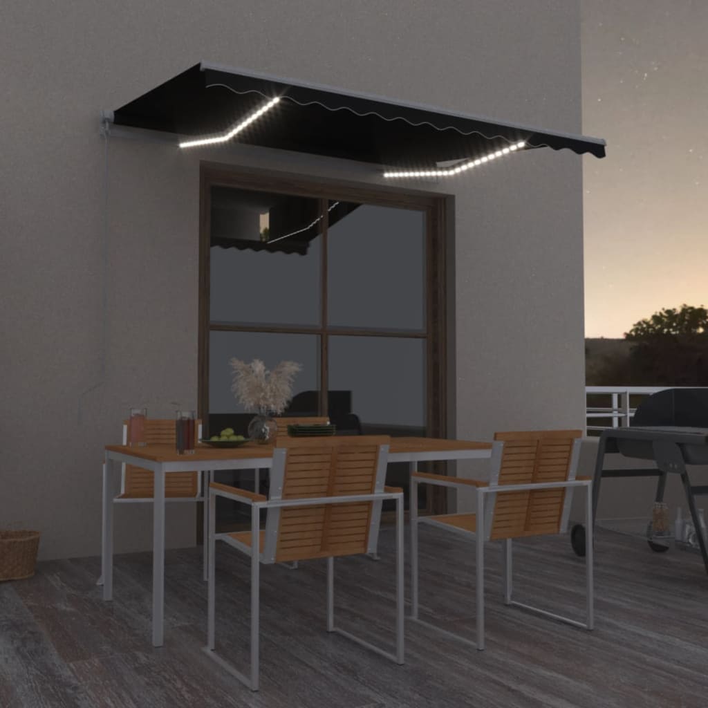 Levně vidaXL Ručně zatahovací markýza s LED světlem 350 x 250 cm antracitová