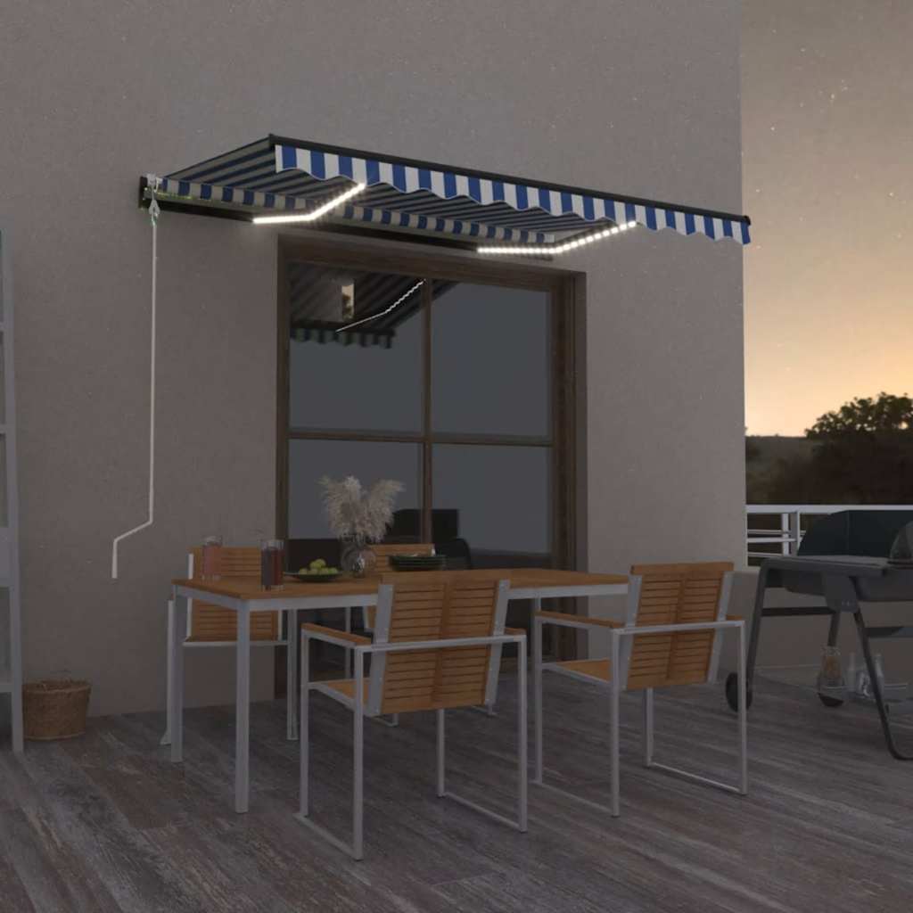 Levně vidaXL Automatická markýza LED a senzor větru 350 x 250 cm modrobílá
