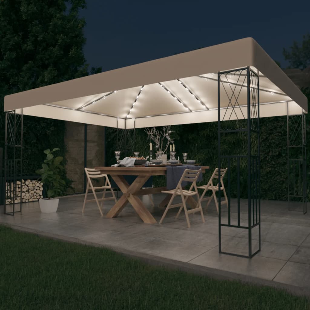 Levně vidaXL Altán se světelnými LED řetězy 3 x 4 m krémový textil