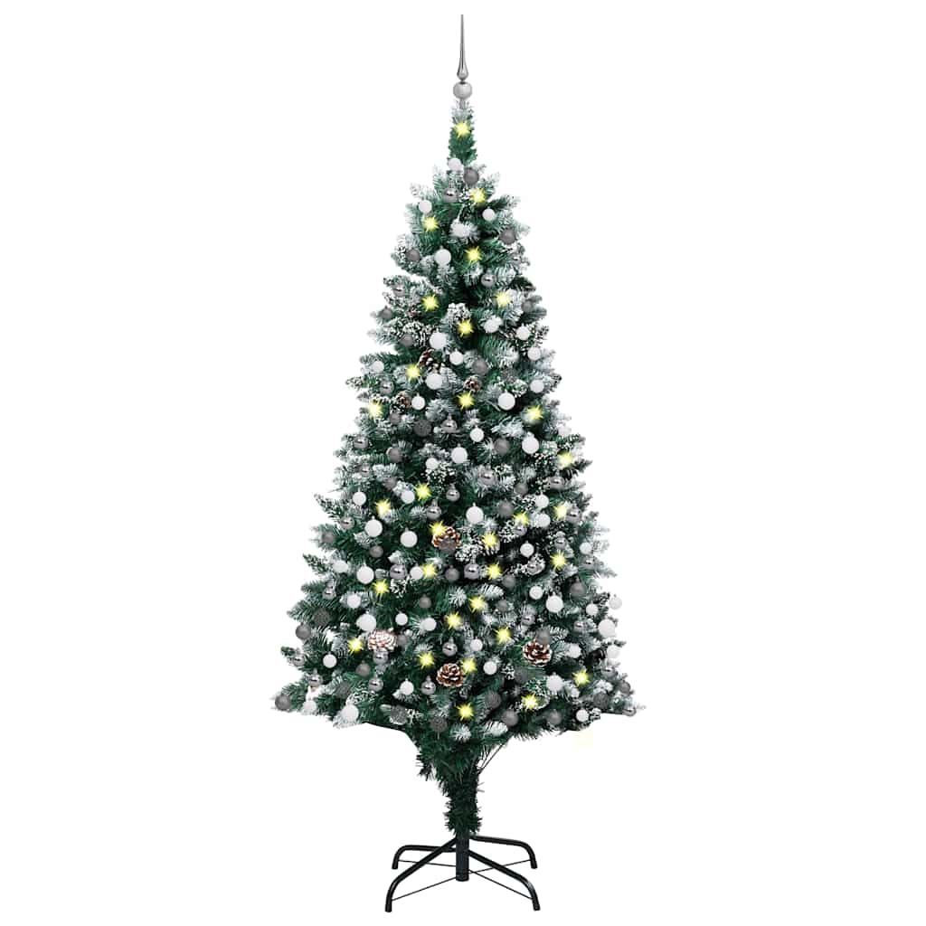 Levně vidaXL Umělý vánoční strom s LED a sadou koulí a šiškami 210 cm