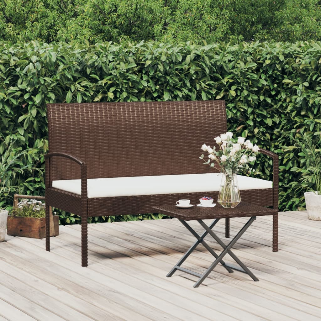 Levně vidaXL Zahradní lavice s poduškou hnědá 105 cm polyratan
