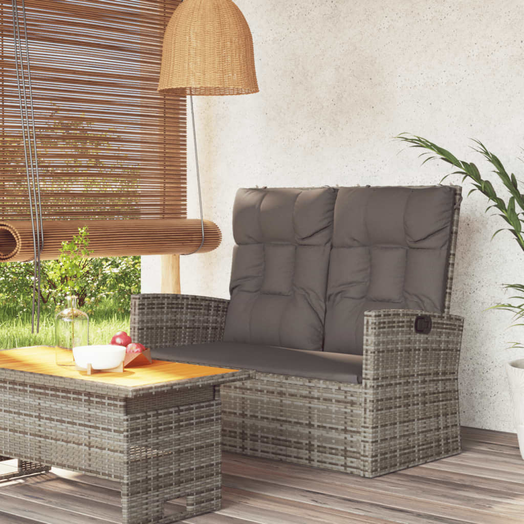Levně vidaXL Polohovací zahradní lavice s poduškami šedá 118 cm polyratan