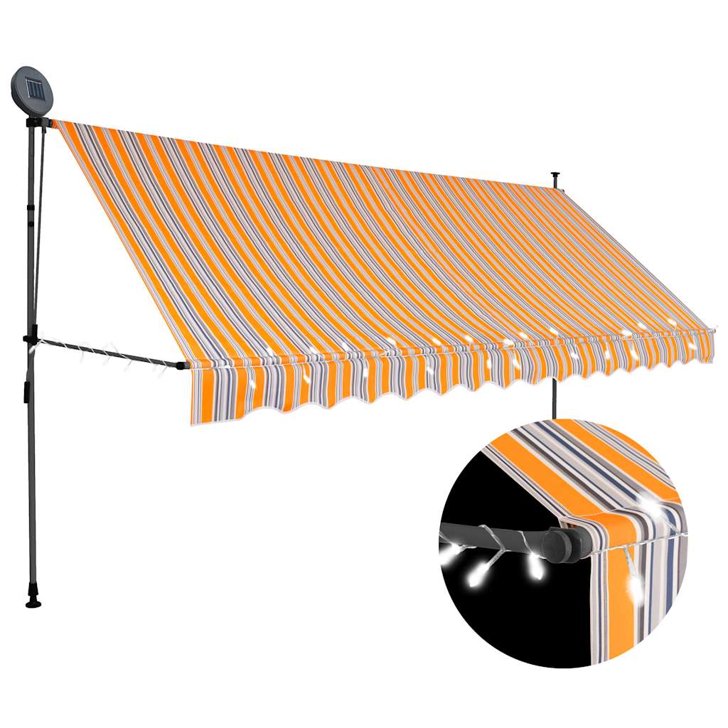 Levně vidaXL Ručně zatahovací markýza s LED světlem 400 cm žlutomodrá