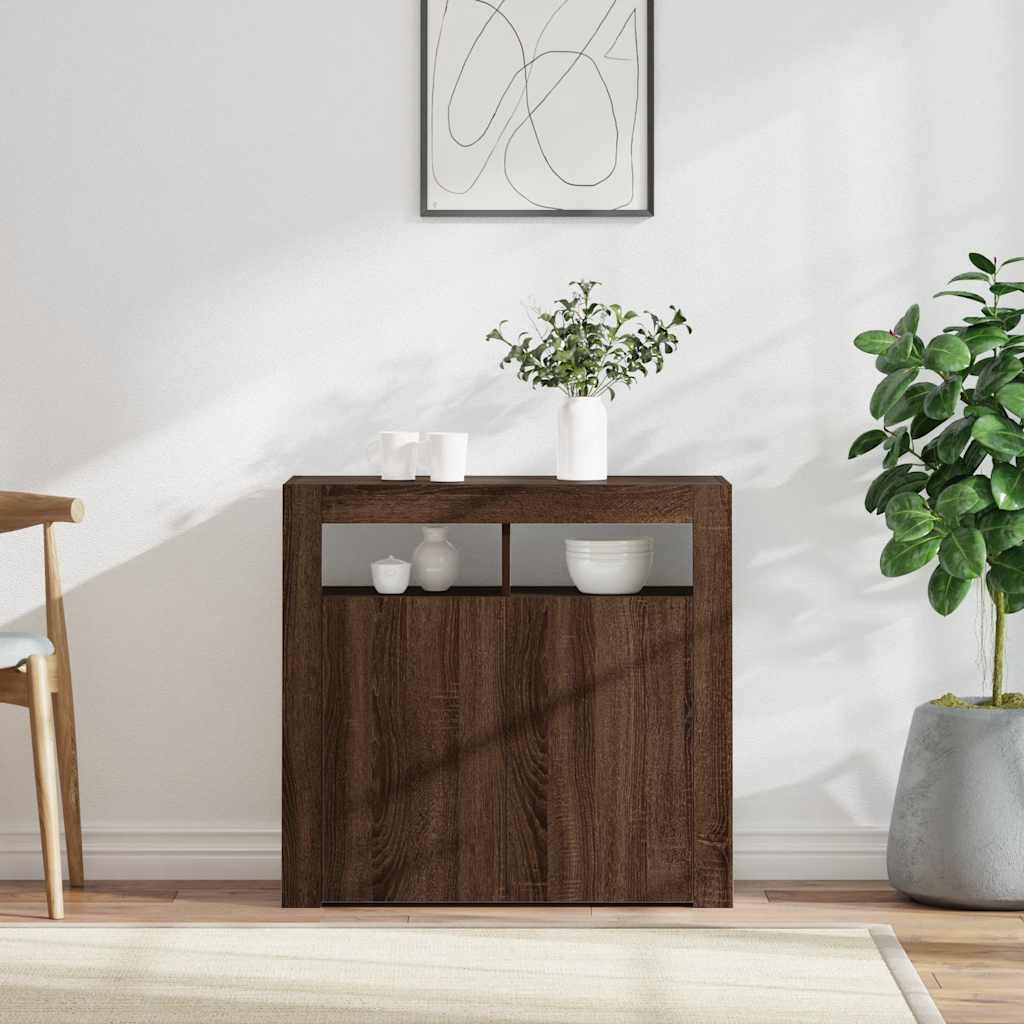 Levně vidaXL Příborník s LED osvětlením hnědý dub 80 x 35 x 75 cm
