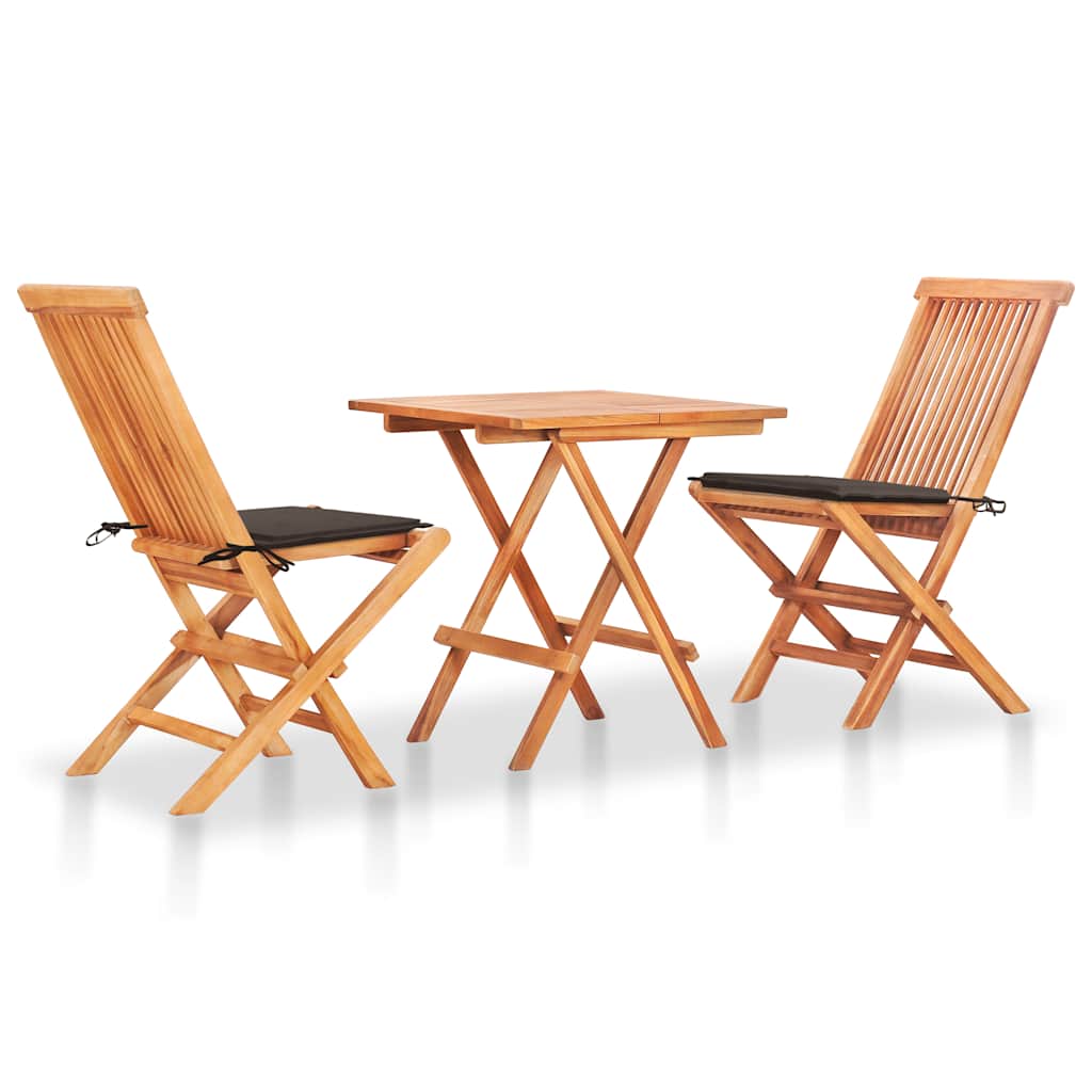 Levně vidaXL 3dílný bistro set s taupe poduškami masivní teakové dřevo