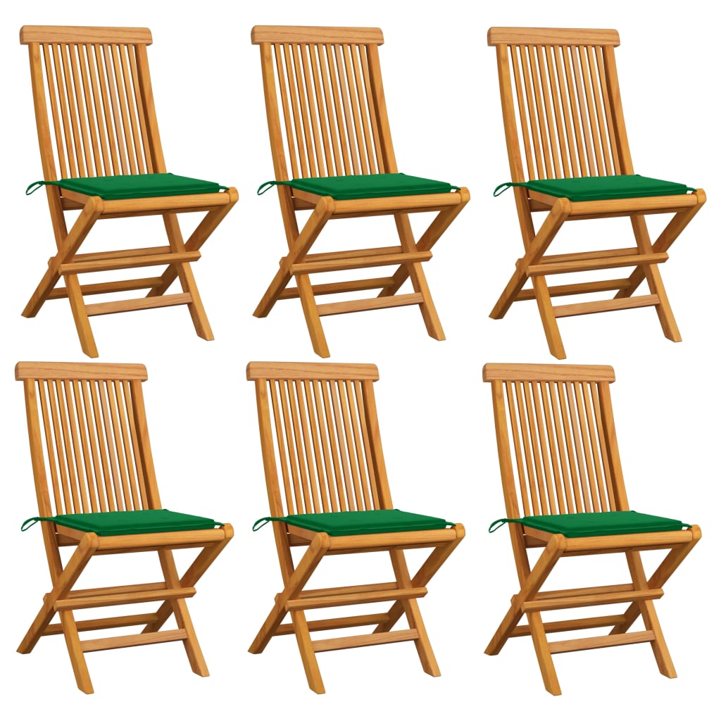 vidaXL Zahradní židle se zelenými poduškami 6 ks masivní teak