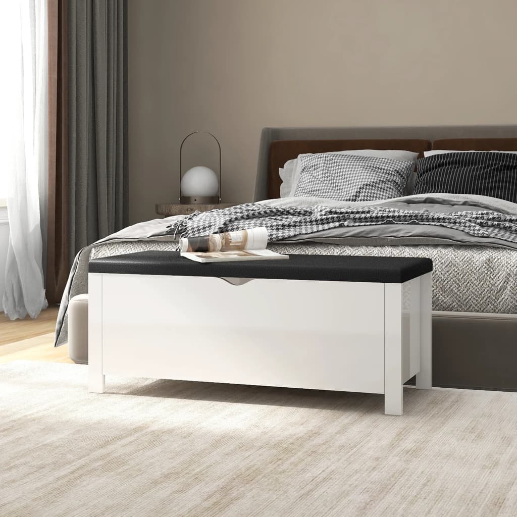 Levně vidaXL Úložný box s poduškou bílá vysoký lesk 105x40x45 cm kompozit
