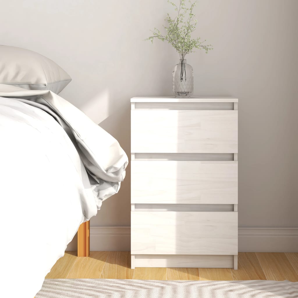 Levně vidaXL Noční stolek bílý 40 x 29,5 x 64 cm masivní borové dřevo