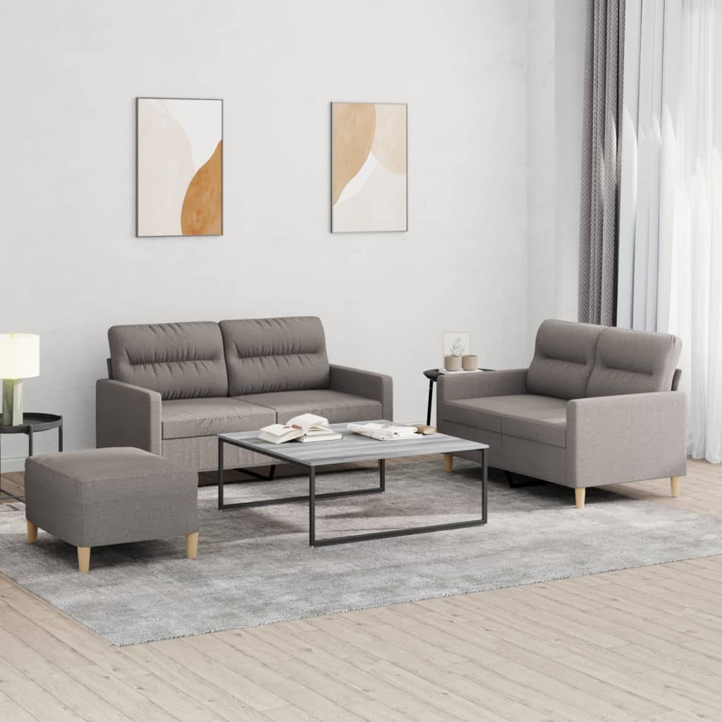 Levně vidaXL 3dílná sedací souprava s poduškami taupe textil
