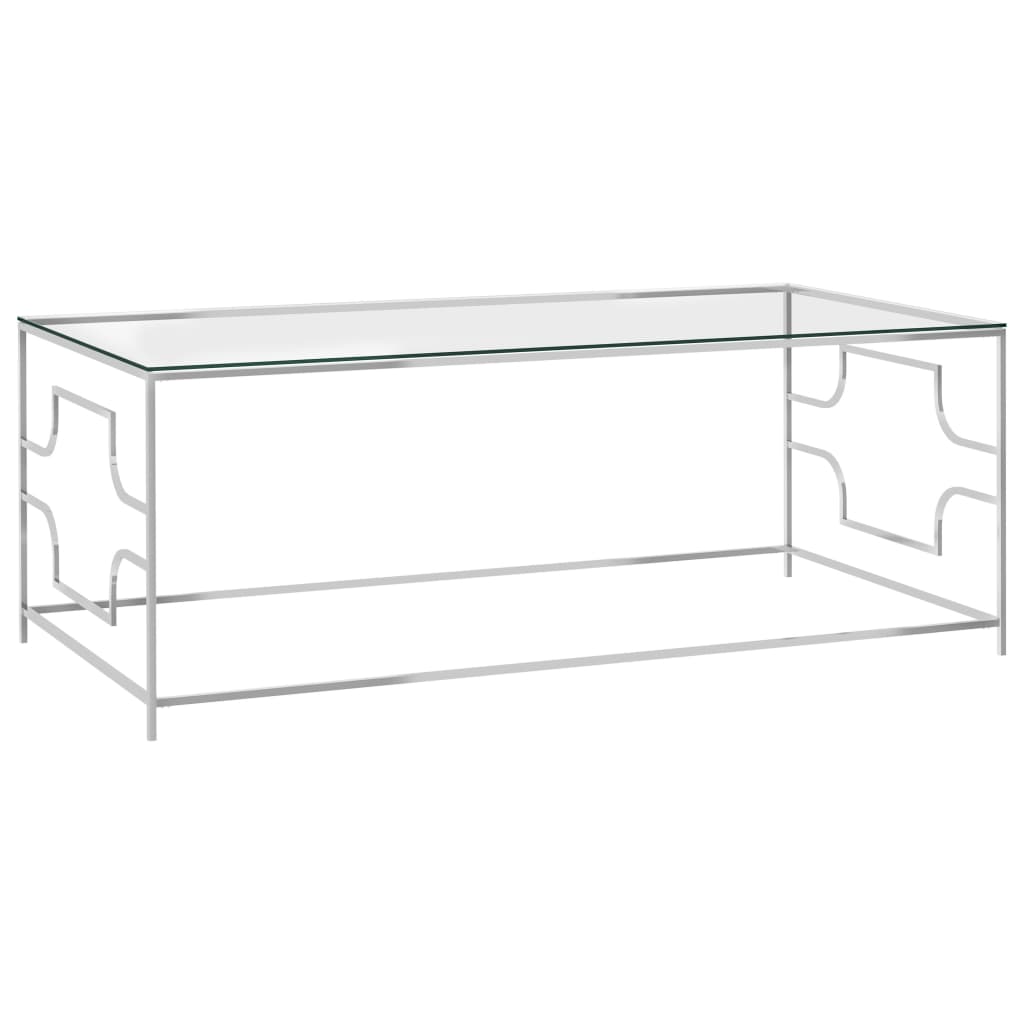 Levně vidaXL Konferenční stolek stříbrný 120x60x45 cm nerezová ocel a sklo