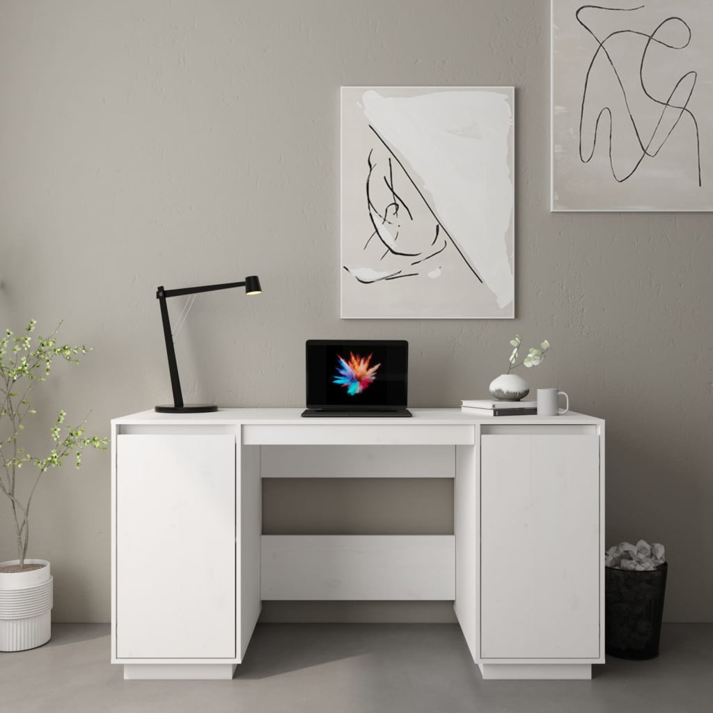 Levně vidaXL Psací stůl bílý 140 x 50 x 75 cm masivní borové dřevo