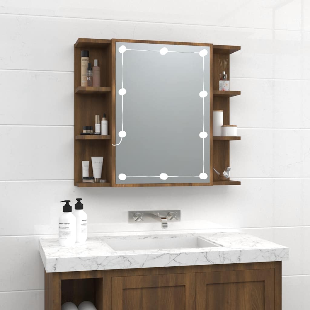 Levně vidaXL Zrcadlová skříňka s LED hnědý dub 70 x 16,5 x 60 cm