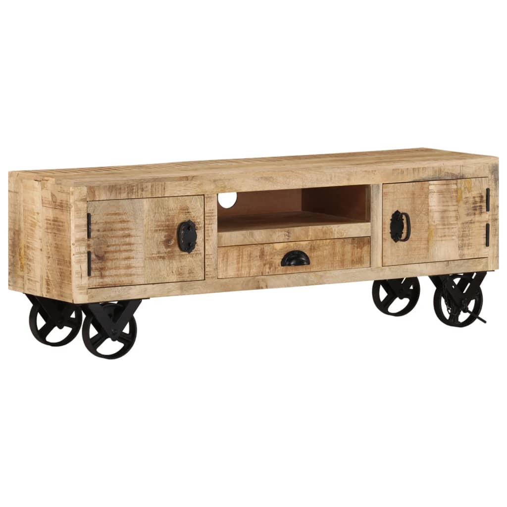 Levně vidaXL TV stolek na kolečkách 110x30x37 cm hrubé mangovníkové dřevo