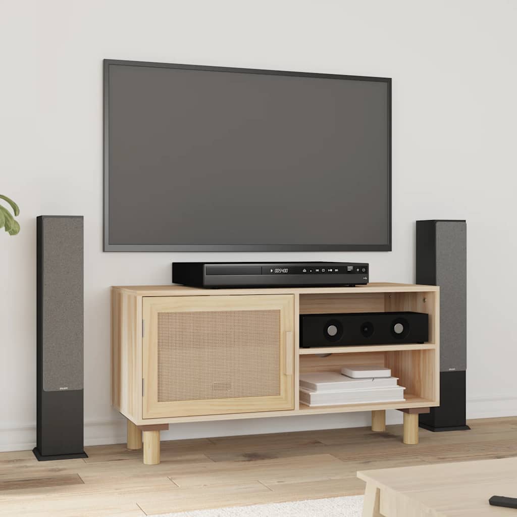 Levně vidaXL TV stolek hnědý 80x30x40 cm masivní borovice a přírodní ratan