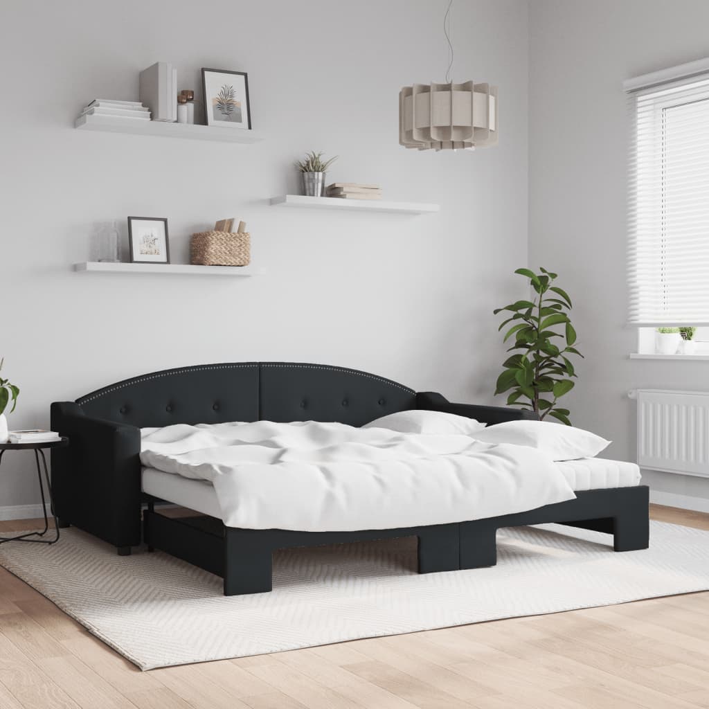 Levně vidaXL Válenda s přistýlkou a matracemi černá 90 x 190 cm textil