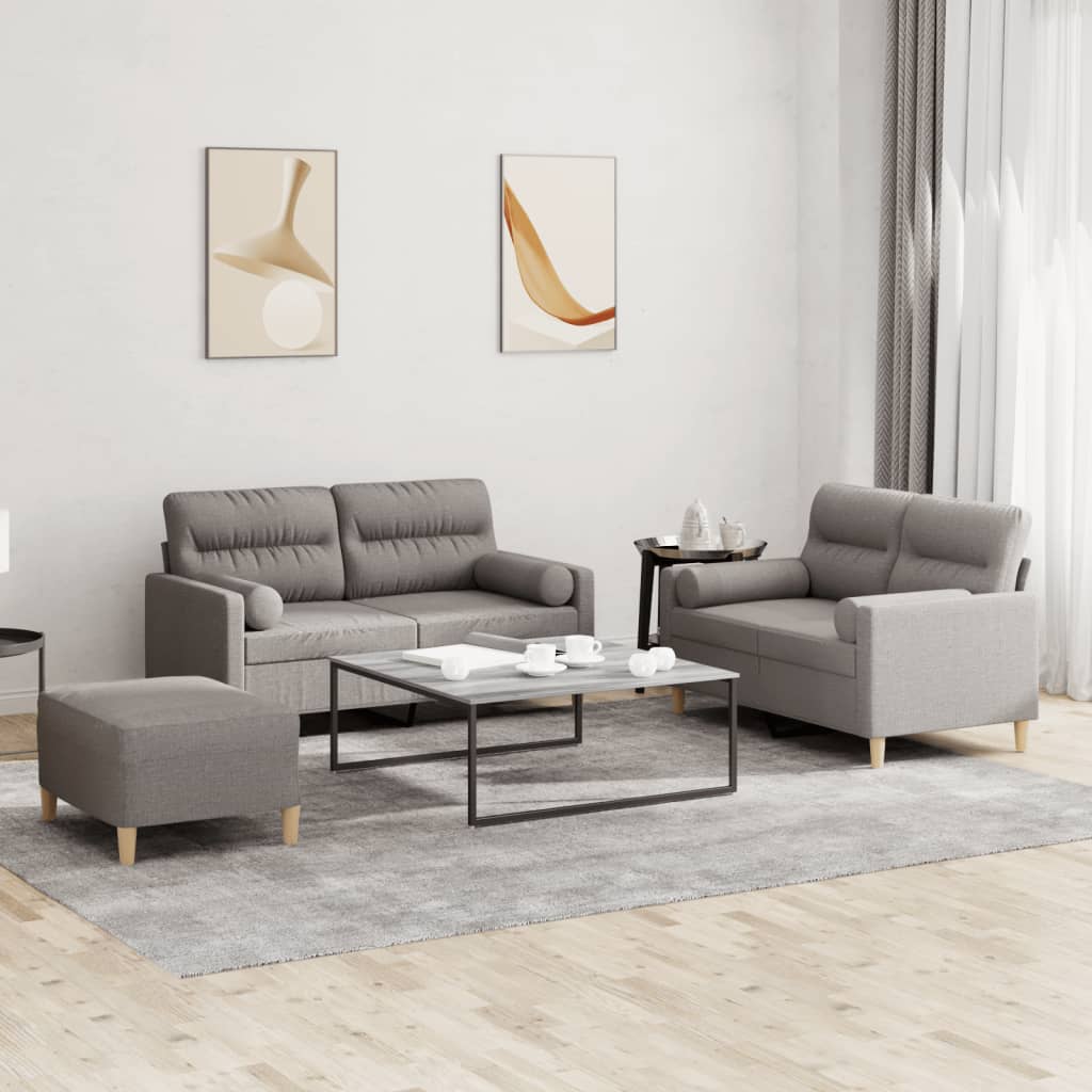 Levně vidaXL 3dílná sedací souprava s polštáři taupe textil